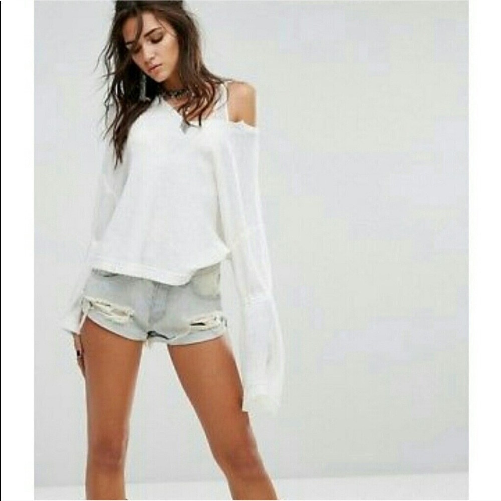 FREE‎ PEOPLE DAHLIA V-NECK LONG SLEEVE RIB TOP Boho Coastal Cowgirl Cottagecore